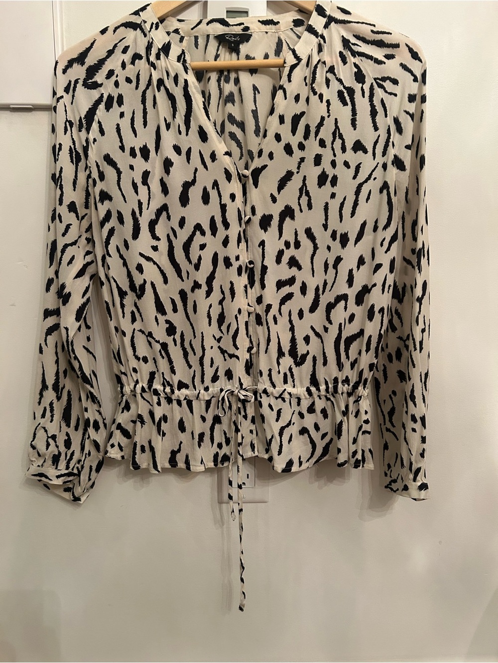 Rails “Marti” Cream and Black cheetah-Print Tie-Waist Blouse